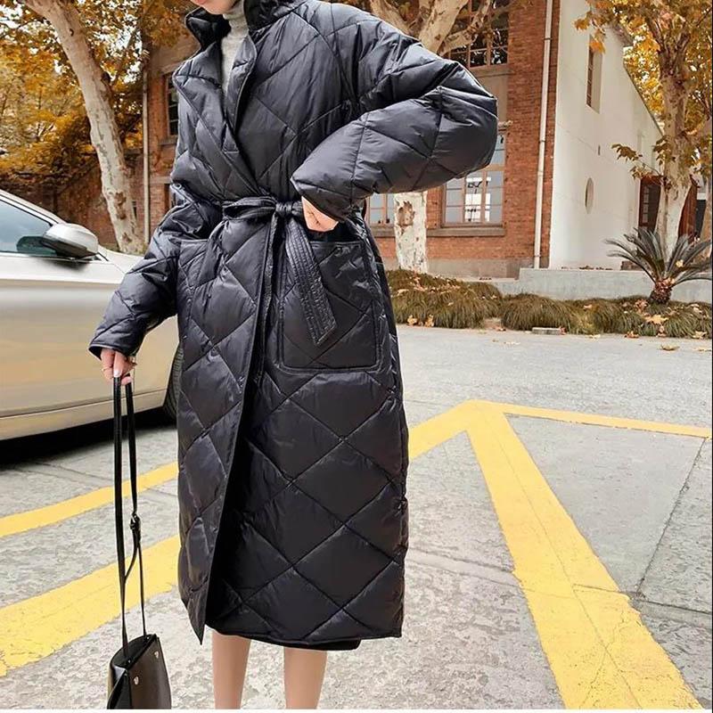 Down Padded Jacket Women's Winter Korean Style Temperament Was Thin Stand-up Collar Mid-length Over-the-knee Coat Thick Padded Jacket