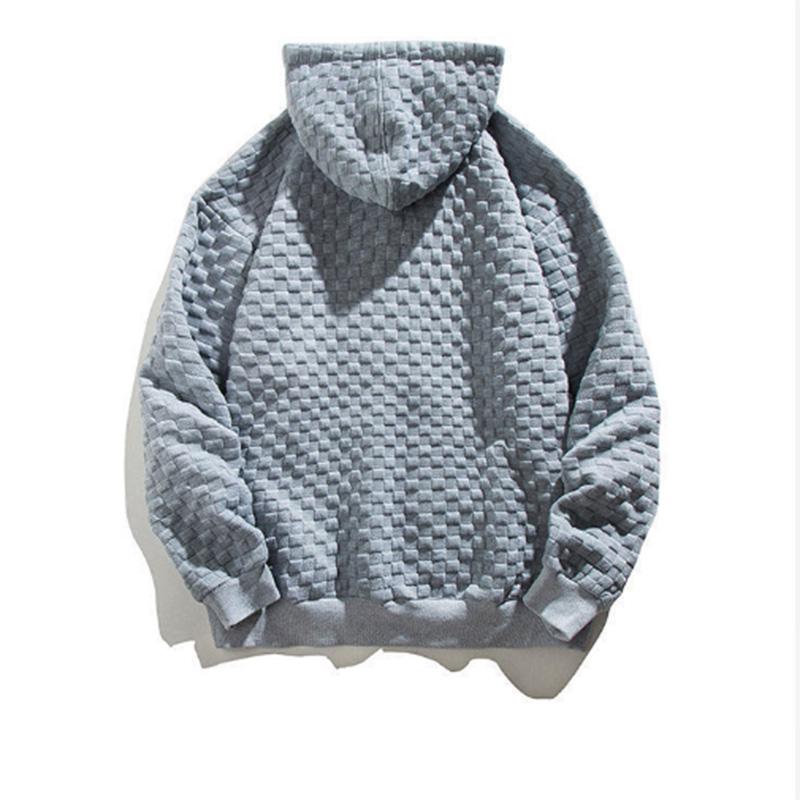 Waffle Cardigan Sweater Men's Hooded Spring and Autumn Zipper Solid Color Sports Top Loose Casual Jacket