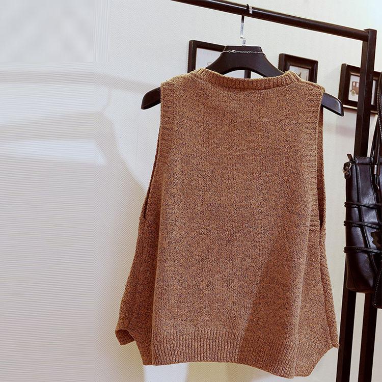 Spring and Autumn Short Loose Waistcoat College Style Knit Solid Color Waistcoat Pocket Sleeveless Sweater Women