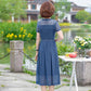 Women's Spring Summer Short-sleeved Dress Mesh Gauze Waist Thin Fake Two-piece Middle Skirt Pure Color Ladies Banquet Dress
