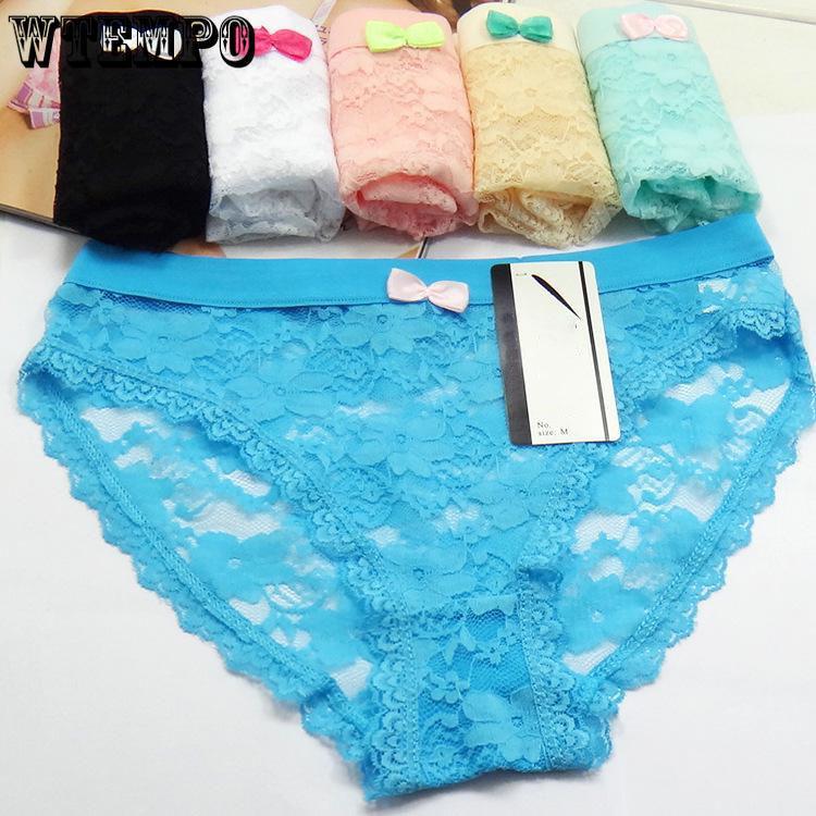 WTEMPO 6 Pcs/Lot Briefs Womens Transparent Panties Sexy Lace Thongs Lingerie
