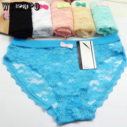 WTEMPO 6 Pcs/Lot Briefs Womens Transparent Panties Sexy Lace Thongs Lingerie