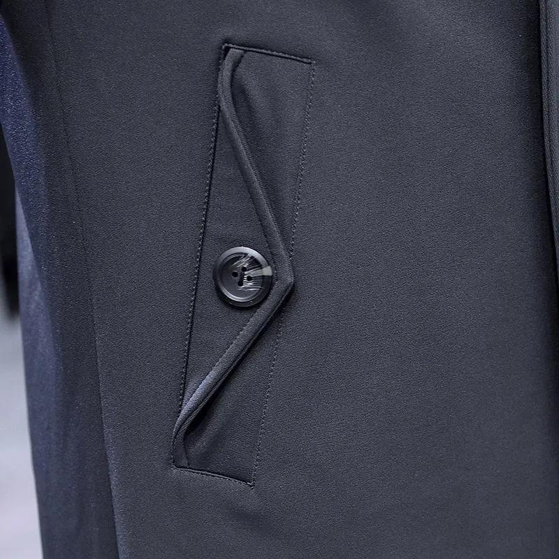 Spring Long Over Knee Windbreaker Men Slim Jacket V-neck Casual Coat Trend Parka for Youth