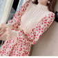 Autumn  Winter Corduroy Dress Women's Knitted Stitching Long-sleeved Long Floral Dress Sweet A-line Dress with Belt