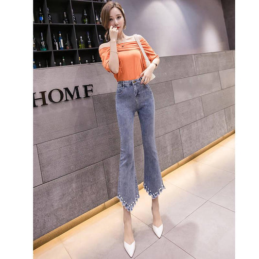 Fashion Women Flare Jeans High Waist Boyfriend Jeans For Women Bell Denim Pants Skinny Jeans Woman