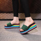 Women Sandals Platform Rainbow Non-Slip Thick Soled Wedge Slippers Summer Beach Slipper