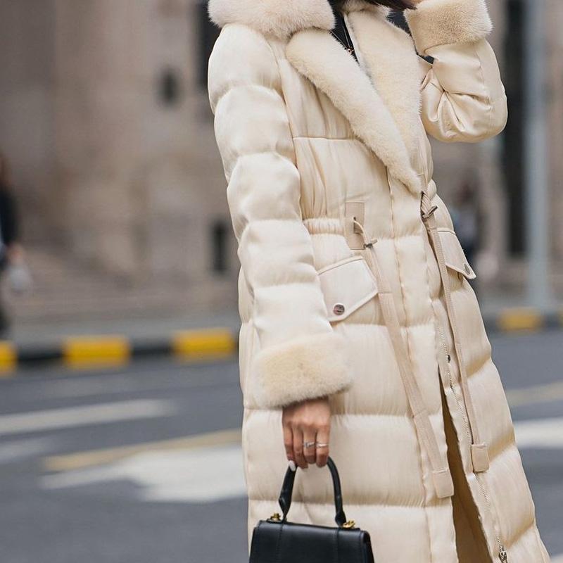 Winter Cotton-padded Jacket Women's Tide Fur Coat, Long Down Down Cotton-padded Jacket, Light and Shiny Black Large Size Waist