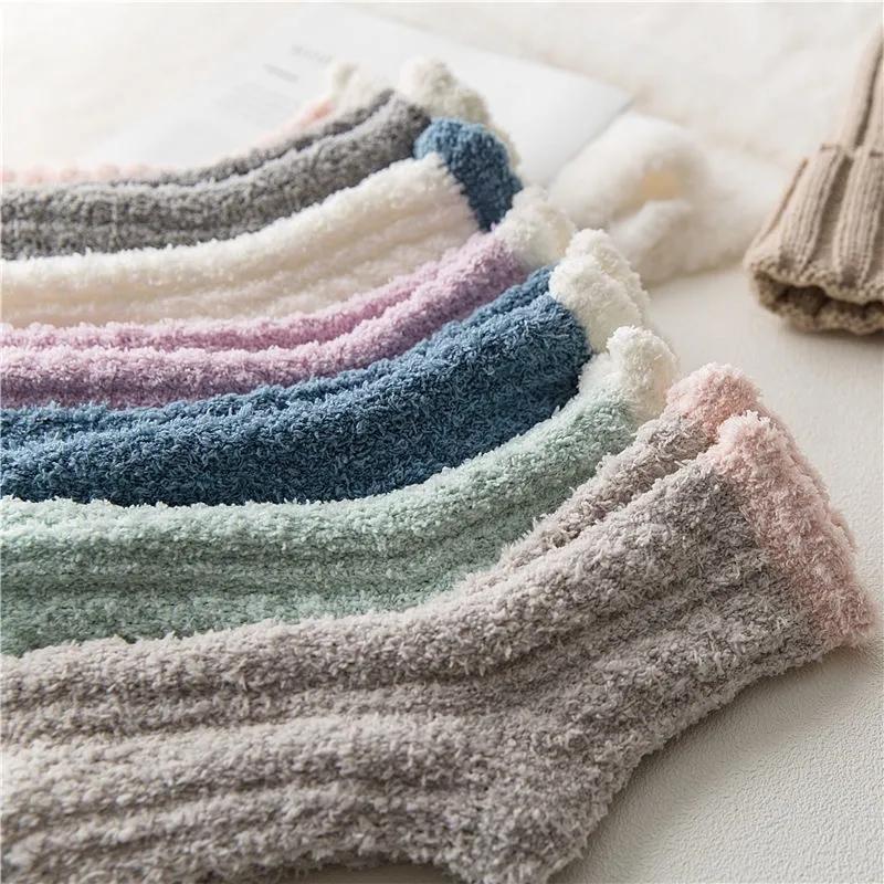 5 Pairs Coral Fleece Socks Women's Thickening Fleece Sleeping Socks Autumn Winter Home Floor Plush Socks Warm Sleeping Socks