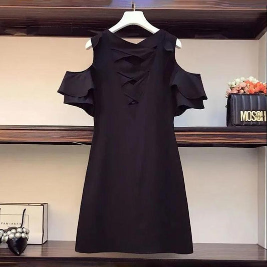 French Temperament Off-shoulder Round Neck Dress Sweet and Lovely Women's Mid-length Strapless Ruffle Dress Fabric Is Light and Breathable