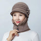 Women's Hat Autumn and Winter Floral Face Ear Protection Wool One-piece Scarf Mask Hat Plus Velvet Thickening Cycling Windproof Warm Mother Hat