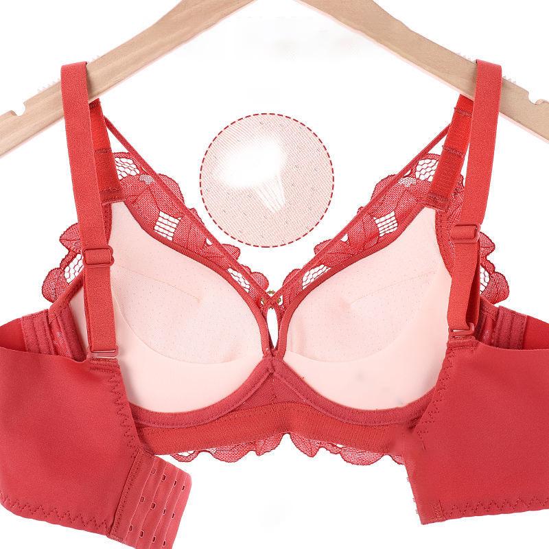 Non-magnetic Non-steel Ring Small Breasts Big Gathered Bra Bra Top Support Thick Perforated Breathable High-end Underwear