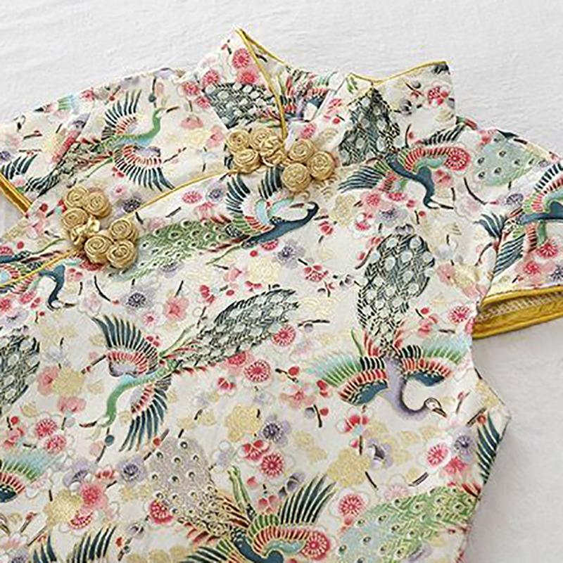 Children's Clothing Girls Spring and Summer Children's Self-cultivation Cheongsam Dress Princess Dress Chinese Style Retro Dress