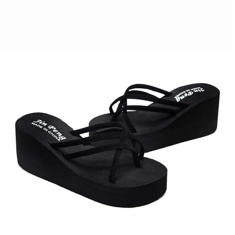 High-heeled Platform Slippers Female Summer Beach Non-slip Flip Flops Ladies Student Fashion Korean Style Outdoor Sandals and Slippers
