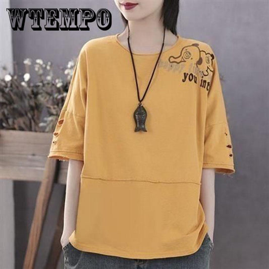 Fashion Womens Women's five-quarter sleeve stitching T-shirt Stitching Color Print Top T-shir