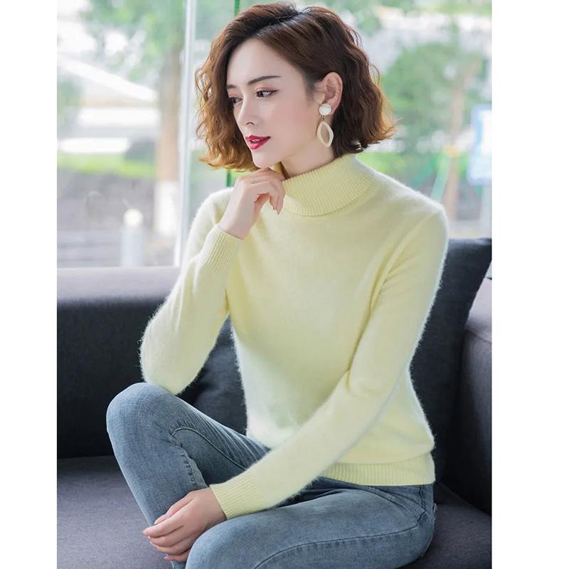 Women's Pure Mink Sweater Turtleneck Pullover Bottoming Sweater Slim Thick Plus Size Sweater Solid Slim Fit Long Sleeves Sweater Shirt Top