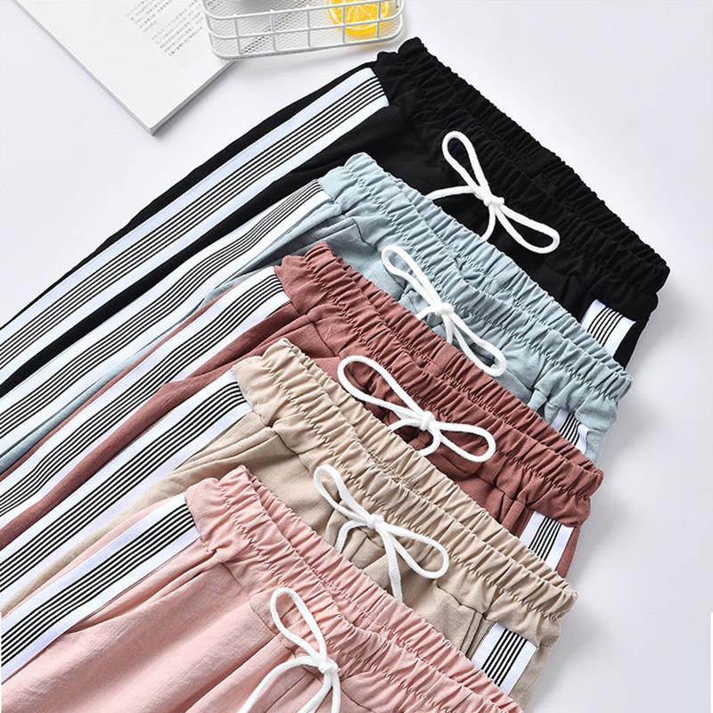 WTEMPO Casual Stripe Active Pants Women Elastic Waist Joggers Sport Long Sweatpants Loose Casual Baggy Trousers