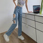 Love Heart Hole Stitching Jeans Loose Wide Leg Pants High Waist Korean Version of Straight Light Pants