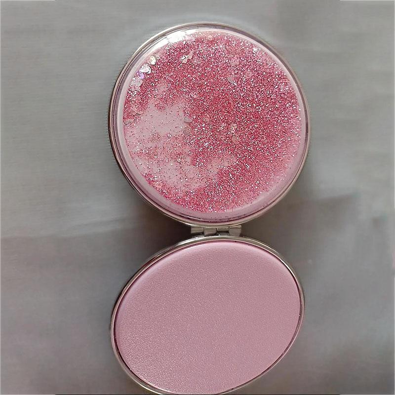 Hand-held Makeup Mirror Mini Vanity Mirror Schoolgirl Woman Flip Foldable Easy To Carry  Quicksand Sequins Small Round Mirror
