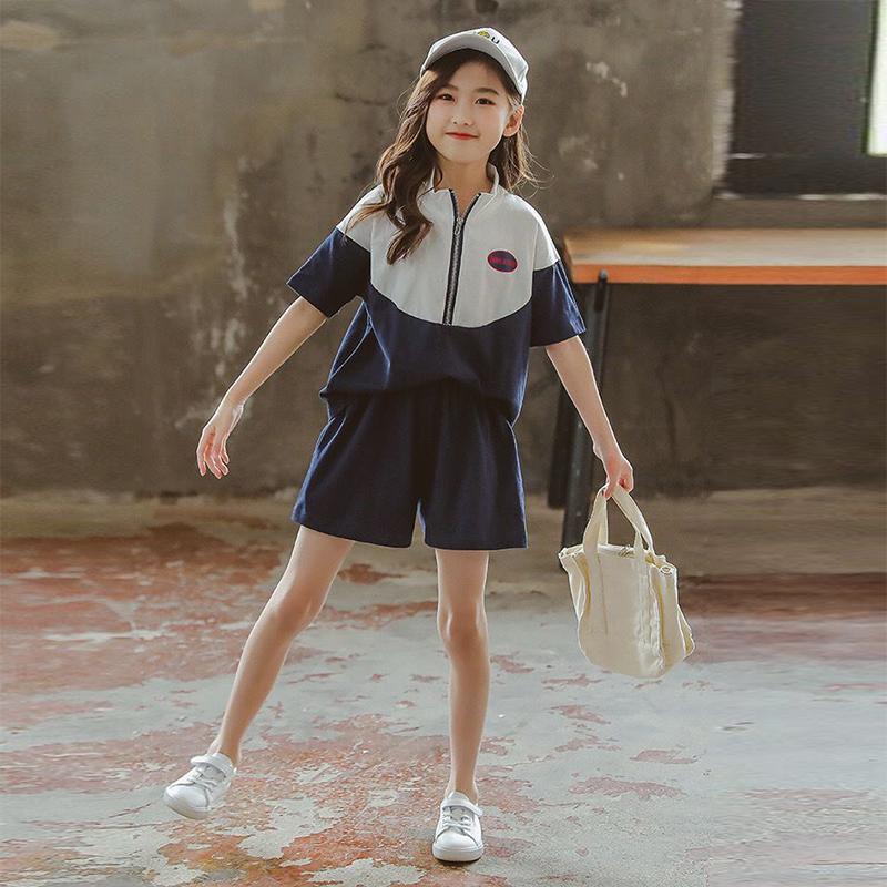 Girls' Summer Suits Children's Fashion Western Style Sports Net Red Summer Clothes Children's
