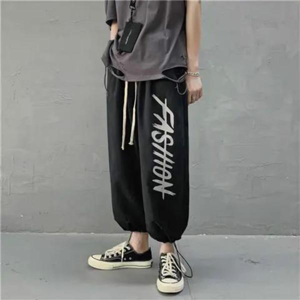 Men's Printed Loose Casual Sports Pants Fashion All-match Drawstring Pants Nine-point Pants