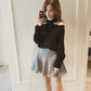 Off-shoulder Hanging Neck Solid Color Knit Sweater Pullover Casual Fall/winter Sweater Women's Long-sleeved Top with Careful Design
