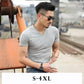 Summer Solid Color Men's Short-sleeved T-shirt V-neck Half-sleeved Top White Men's Bottoming Shirt Slim T-shirt Trend
