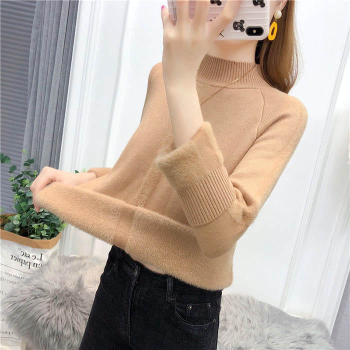 Women Short Thermal Mid Turtleneck Sweater Thicken Plus Velvet Knitted Bottoming Shirt Coat