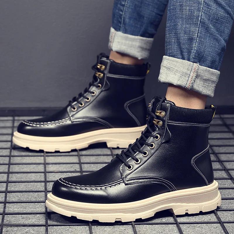 Martin Boots Men's Winter British Style Korean Tooling Shoes Wild Warm Men's Boots Plus Velvet High-top Cotton Shoes Trend Military Boots