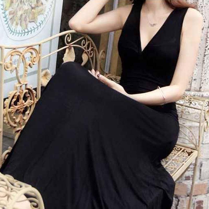 Fashion Woman Spaghetti Strap Dress Sleeveless V-neck Elastic Sexy Beach  Party Dress Long