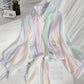 Gradient Chiffon Shirt Iridescent Button-up Shirt Mid Length Thin Coat Women's Sun Protection Shirts