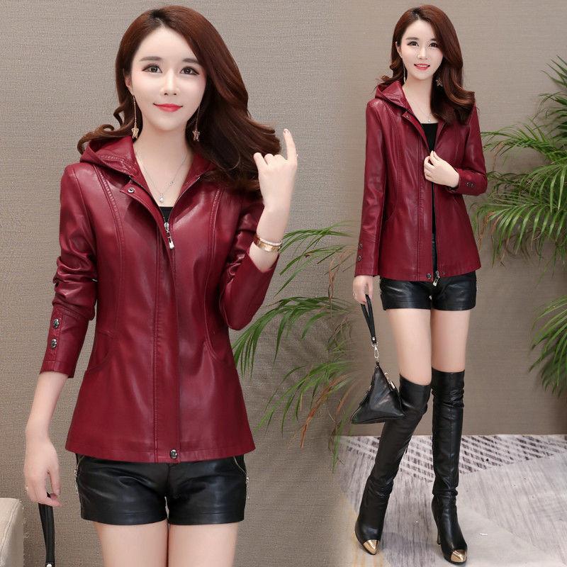 Women's Sheepskin Leather Jacket Autumn Winter Plus Size Genuine Leather Jacket Slim Hooded Motorcycle Jacket Sheepskin Coats