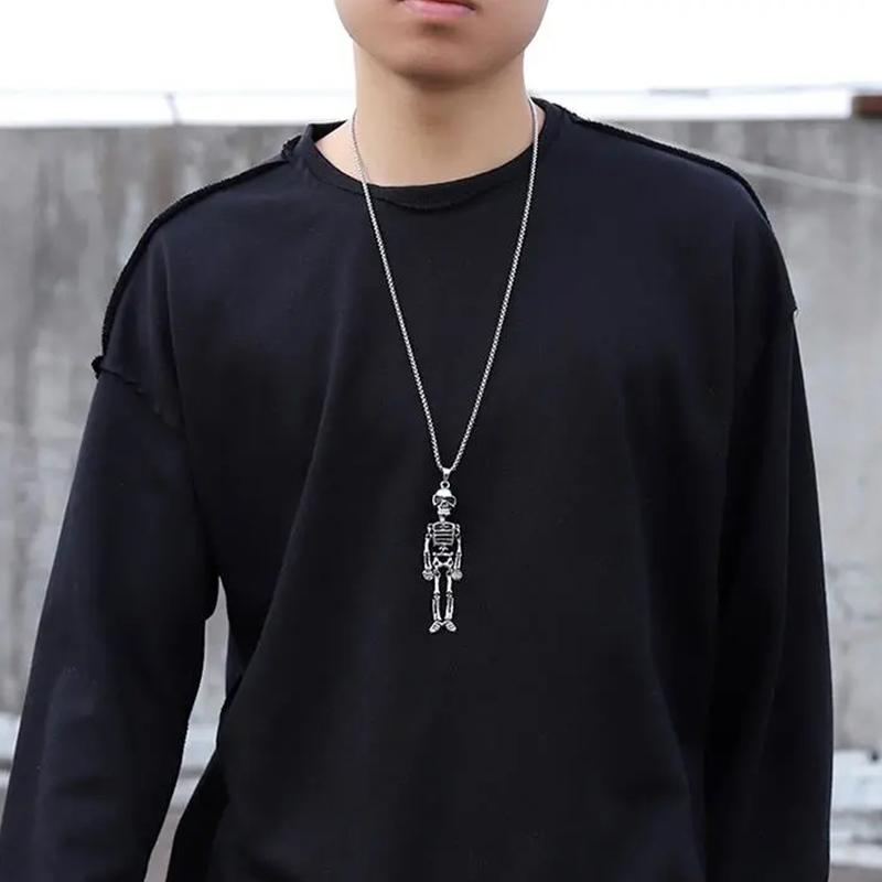 Black Skeleton Skeleton Men's Pendant Long Sweater Chain Couple Necklace Hip Hop Female Long Necklace Alien Personality Necklace Chain Necklaces
