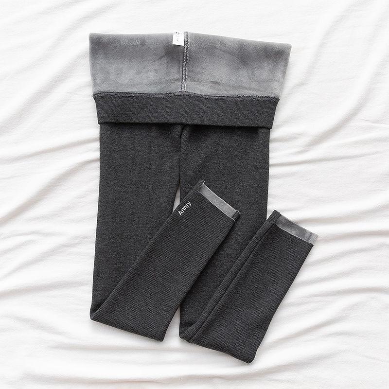 Spring and Autumn Threaded Leggings Women's Long Trousers Are Thin Outer Wear Plus Velvet Thickened High Waist Warm Cotton Trousers In Winter