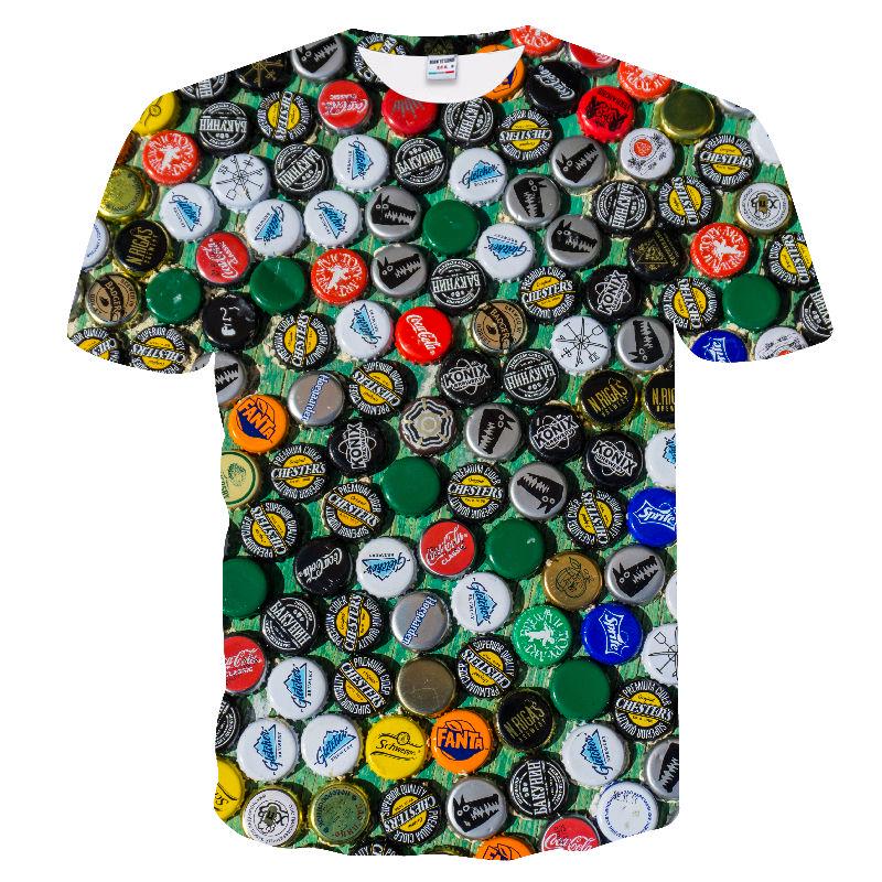 Cool Male T-shirt Men 3D Shirt Print Beer Bottle Cap Short Sleeve Summer Tops