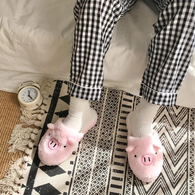 Cotton Slippers Female Cute Piggy Slippers Female Winter Plush Warm Home Baotou Slippers Soft and Breathable Comfortable