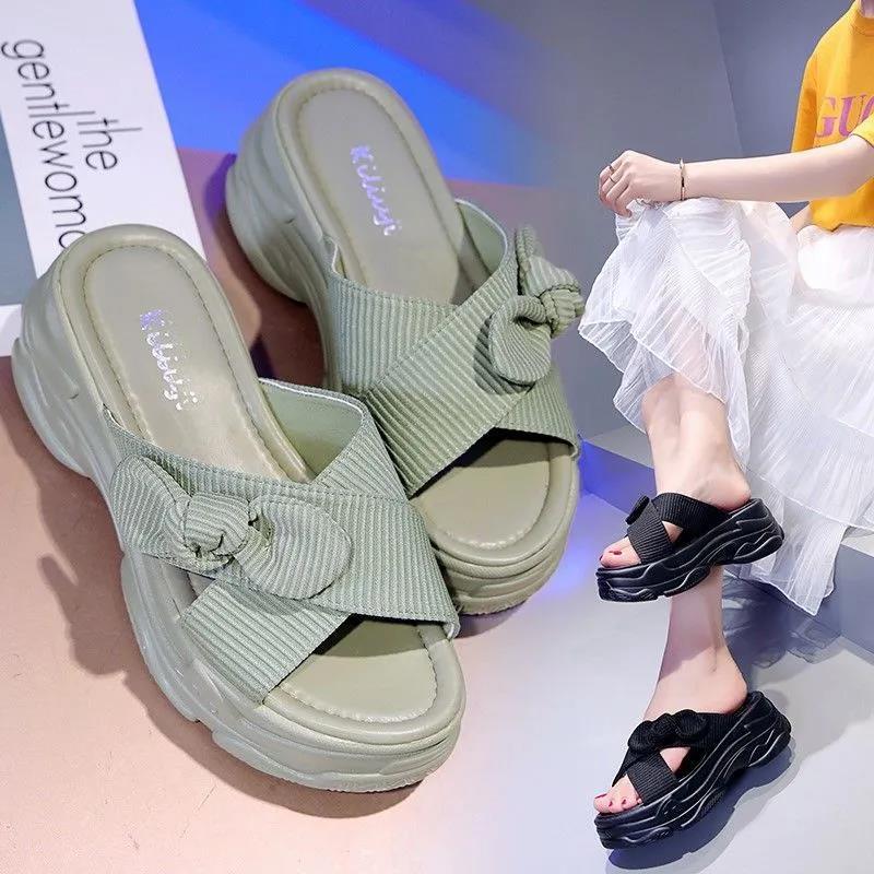4cm Heightening Sandals and Slippers Women's Summer Outer Wear Ladies Thick Bottom Sponge Cake Temperament Sweet Wind Slippers