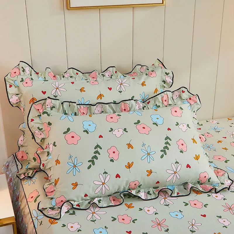 Princess Wind A Pair of Pillowcases Korean Version Cute Lace Pillow Core Cover Cotton Soft Bedding