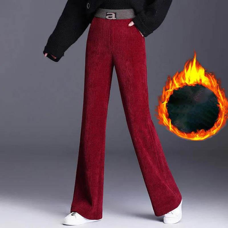 Wide Legs Autumn Winter High Waist Velvet Straight Mom Pants Plus Velvet Casual Pants Women