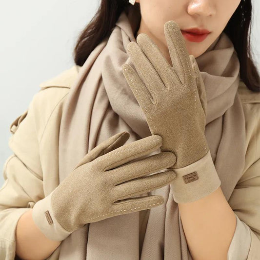 Gloves Female Winter Plus Velvet Warm Korean Version Cute Student Cold-proof Touch Screen Riding Velvet Gloves