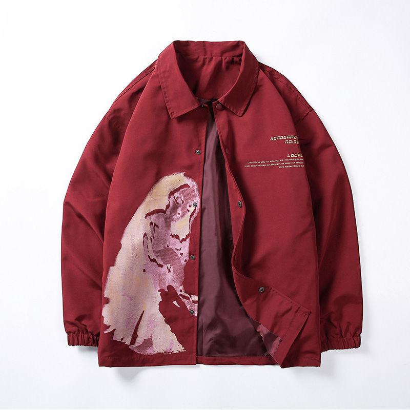 Autumn Men's Jacket Loose Korean Style Trend All-match Printing Lapel Casual Jacket