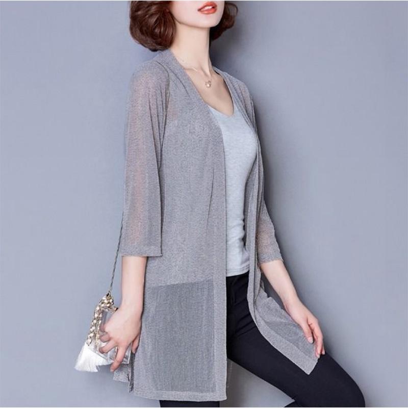 Shawl Coat Women's Sun Protection Coat Mid-length Cardigan with Large Size Loose Knitted Thin Mesh Gauze