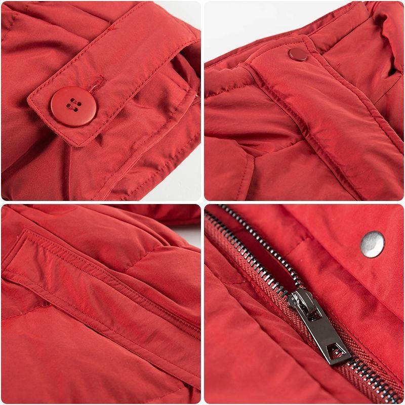 Women's Down Jacket Mid-length Thick Hooded Drawstring Waist Thinner Jacket