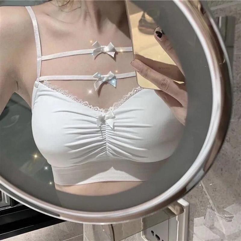 Sweet Bow Sexy Sling No Steel Ring Tube Top Small Chest Gathered Light Breathable Anti-sagging Ice Silk Fabric Women's Underwear Bra