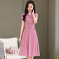 Women's Summer Skirt V-Neck Sweet Solid Color Tie Bow A-Line Dress