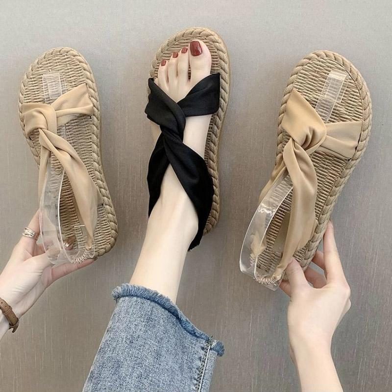 Retro Sandals Women Wild Linen Texture Summer Outdoor Beach Vacation Sandals Home Indoor Slippers
