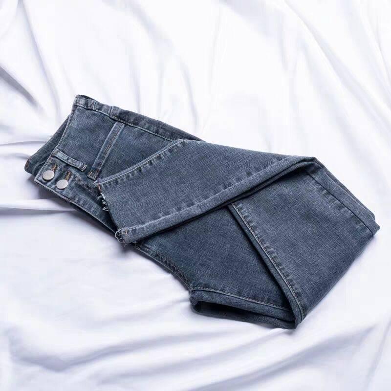 WTEMPO High-waisted Jeans Female Students Korean Tight Feet Cropped Pants Black Was Thin and Versatile