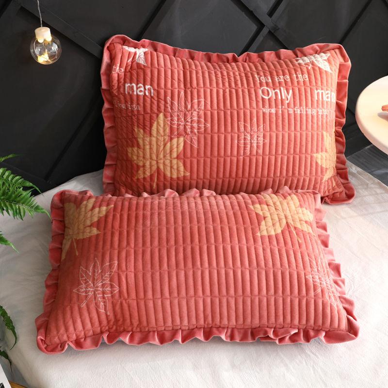 Crystal Velvet Thick Quilted Pillowcase Winter Warm Flannel Pillowcase Single and Double Coral Plush Pillowcase
