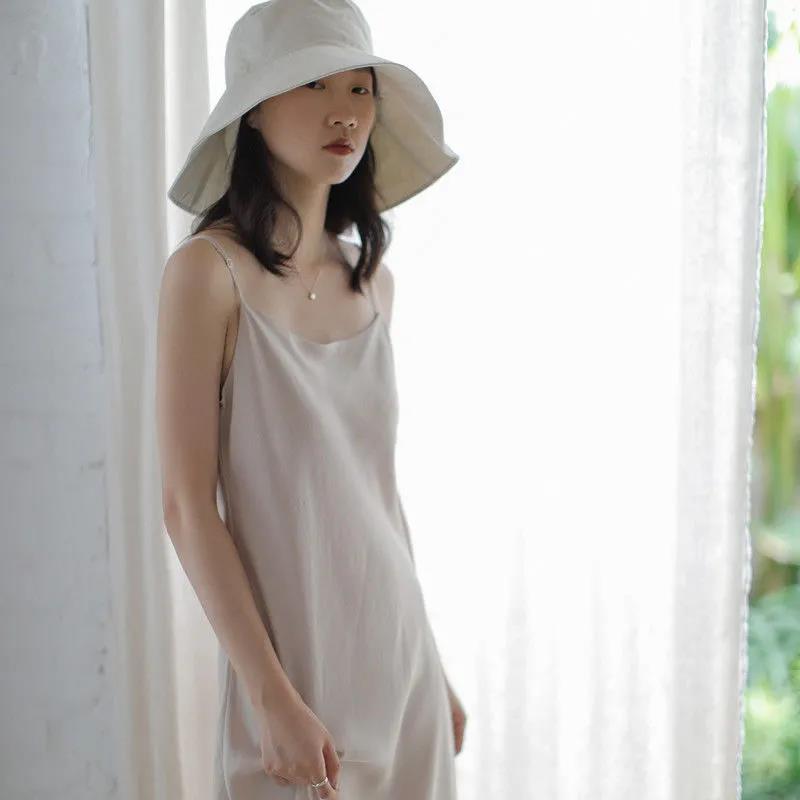 Summer Women's Fashion Sexy Spaghetti Straps Beach Long Dress Cotton Buttons Asymmetrical Holiday Loose Maxi Dresses Plus Size