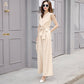 One-piece Wide-leg Pants Women's Summer Leisure V-neck Slim-fitting Jumpsuit Suit Chiffon Fabric Light and Breathable Waist Slimming One-piece Suit