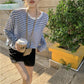 Fall Version of striped Loose Simple Long-sleeved T-shirt Women Simple top Blouse Tee